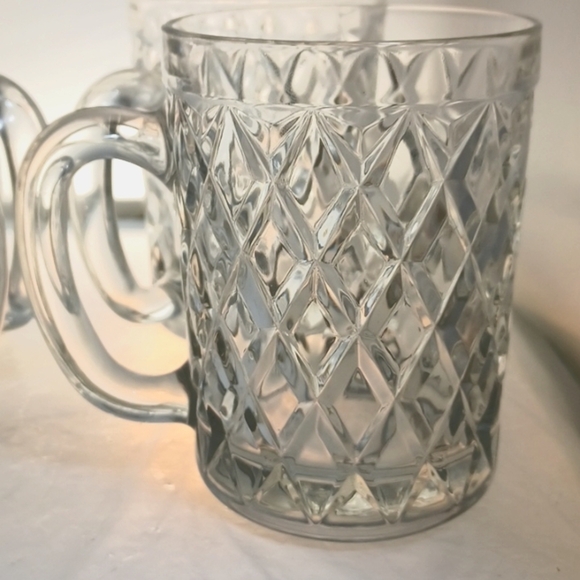 4 Cut glass coffee mugs by Paul Sebastion with handles  4.5 in. tall beautiful - Picture 2 of 3